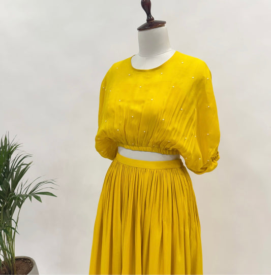 Yellow Balloon Top And Skirt Set