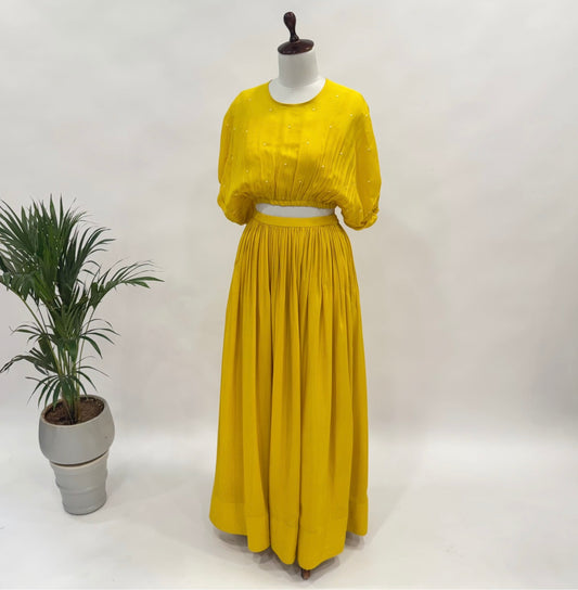 Yellow Balloon Top And Skirt Set