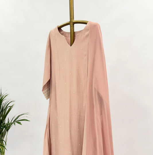 Beige Stripes Border Kurta Set