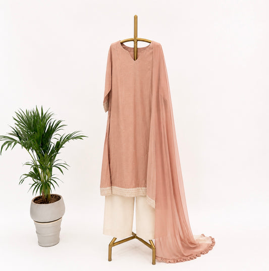 Beige Stripes Border Kurta Set