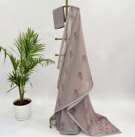 Cement Kumri Motifs Mul Chanderi Saree