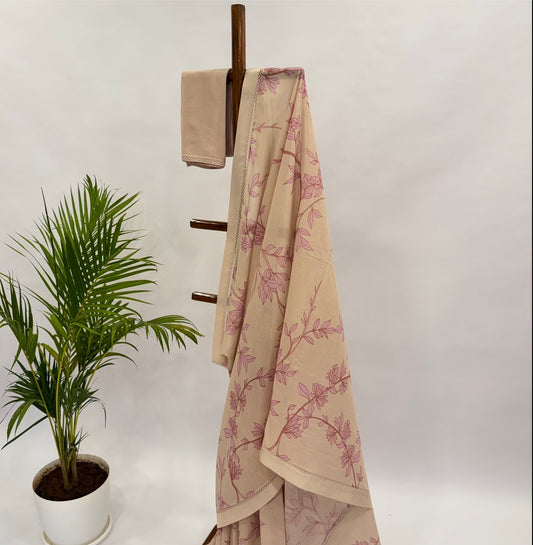 Ivory Foliole Mul Chanderi Saree