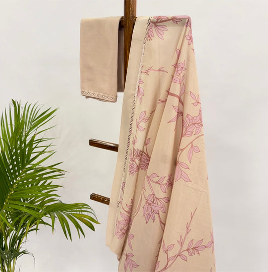 Ivory Foliole Mul Chanderi Saree