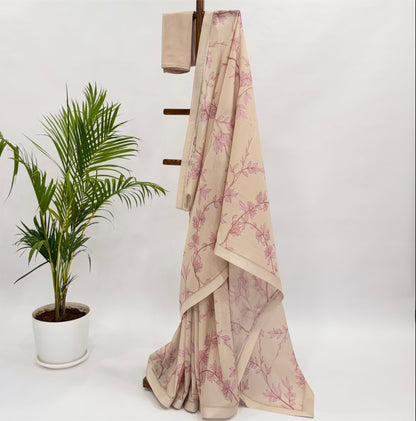 Ivory Foliole Mul Chanderi Saree