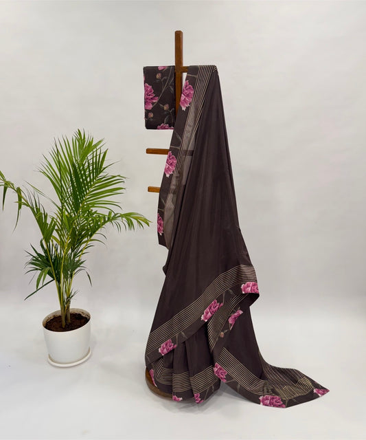 Brown Peonia Silk Saree