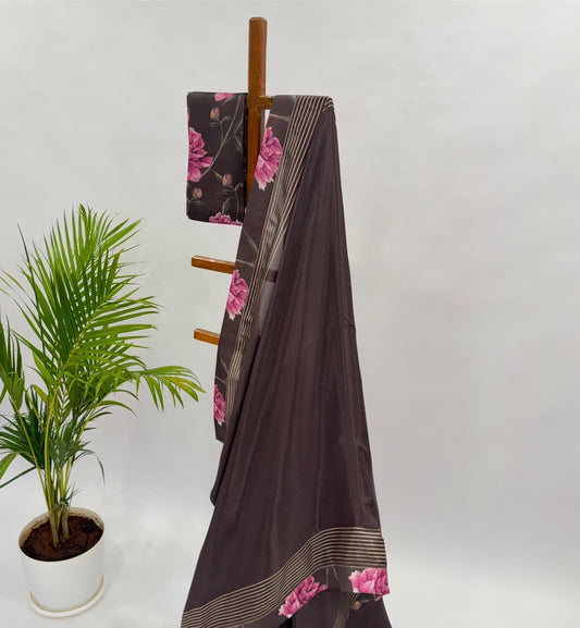 Brown Peonia Silk Saree