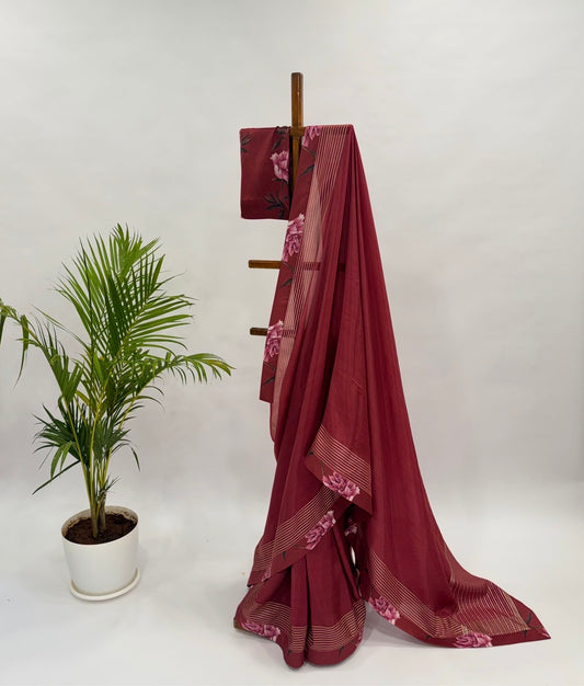 Maroon Peonia Silk Saree