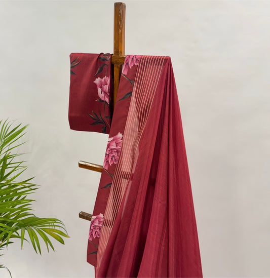 Maroon Peonia Silk Saree