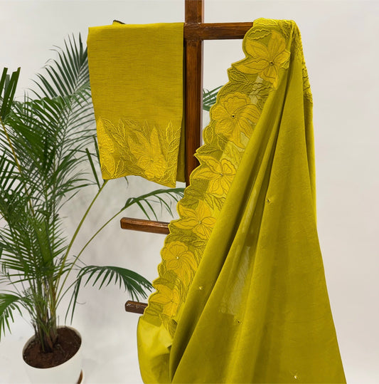 Green VT Applique Chanderi Silk Saree