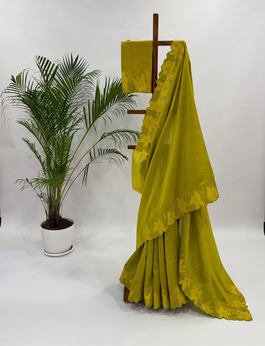 Green VT Applique Chanderi Silk Saree