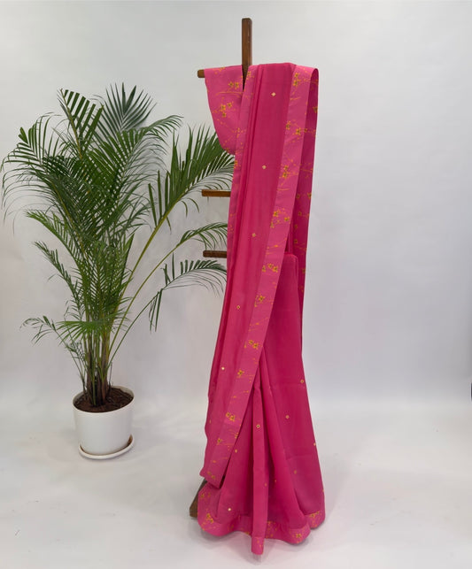 Hot Pink Bloom Chanderi Silk Saree