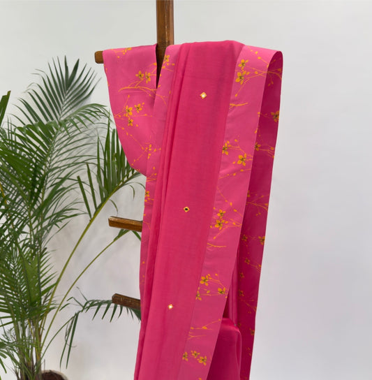 Hot Pink Bloom Chanderi Silk Saree