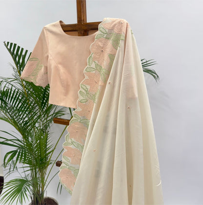 OffWhite VT Applique Chanderi Silk Saree