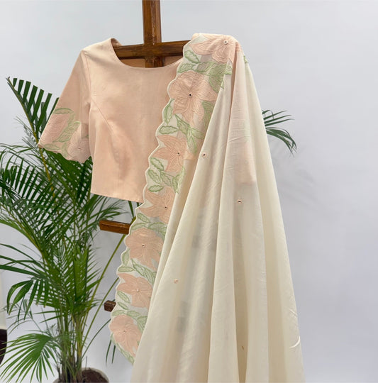 OffWhite VT Applique Chanderi Silk Saree