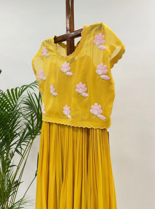 Yellow Georgette Flowers Dress