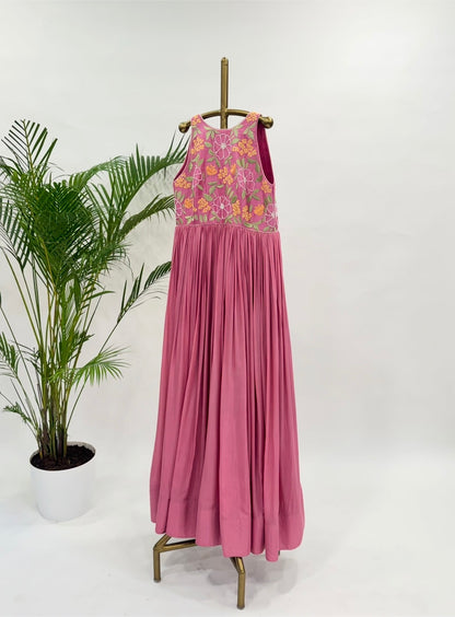 Pink MT Halter Neck Floorlength