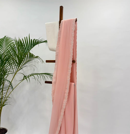 Peach Pearl Georgette Saree