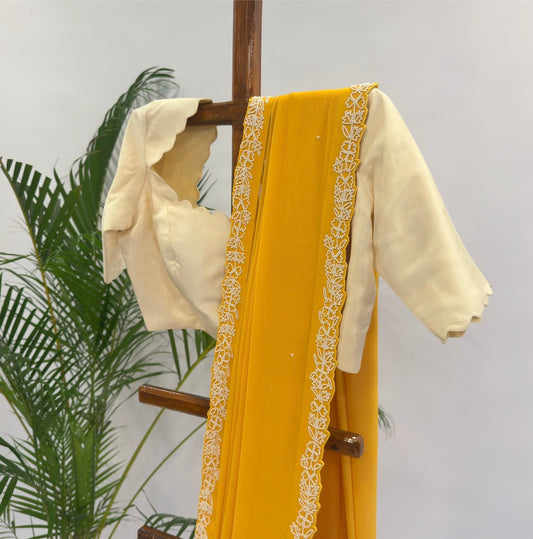 Yellow Pearl Georegtte Saree