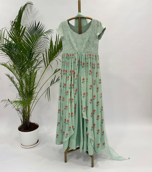 Seagreen Peonia Attached overlay Gown