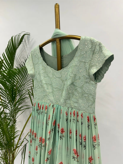 Seagreen Peonia Attached overlay Gown