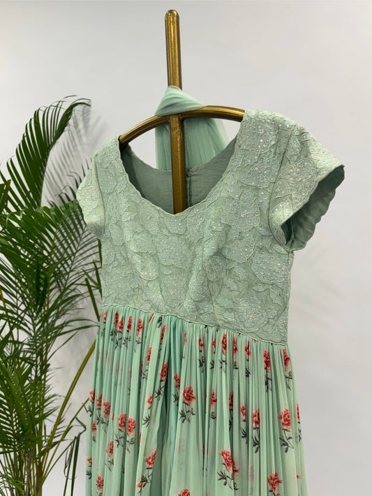 Seagreen Peonia Attached overlay Gown
