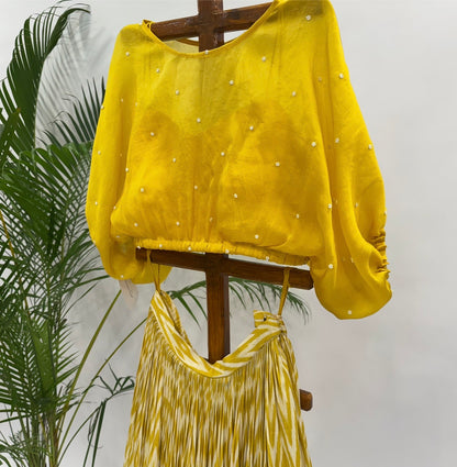 Yellow Stripes Skirt And Balloon Top