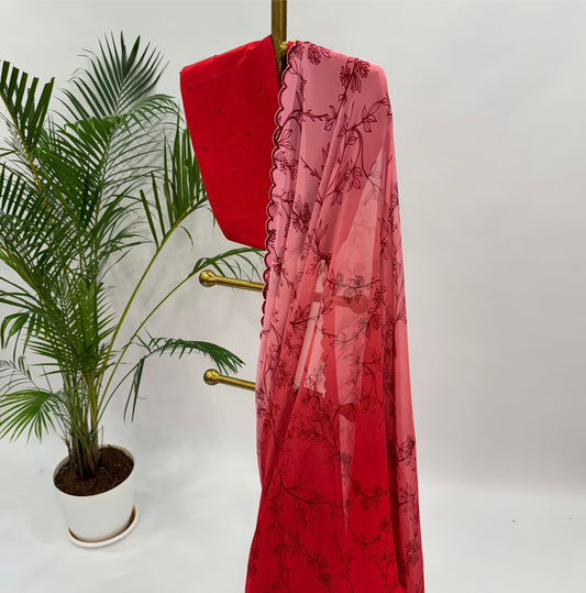Foliole Gradient Georgette Saree with Cutbeads Scallop border