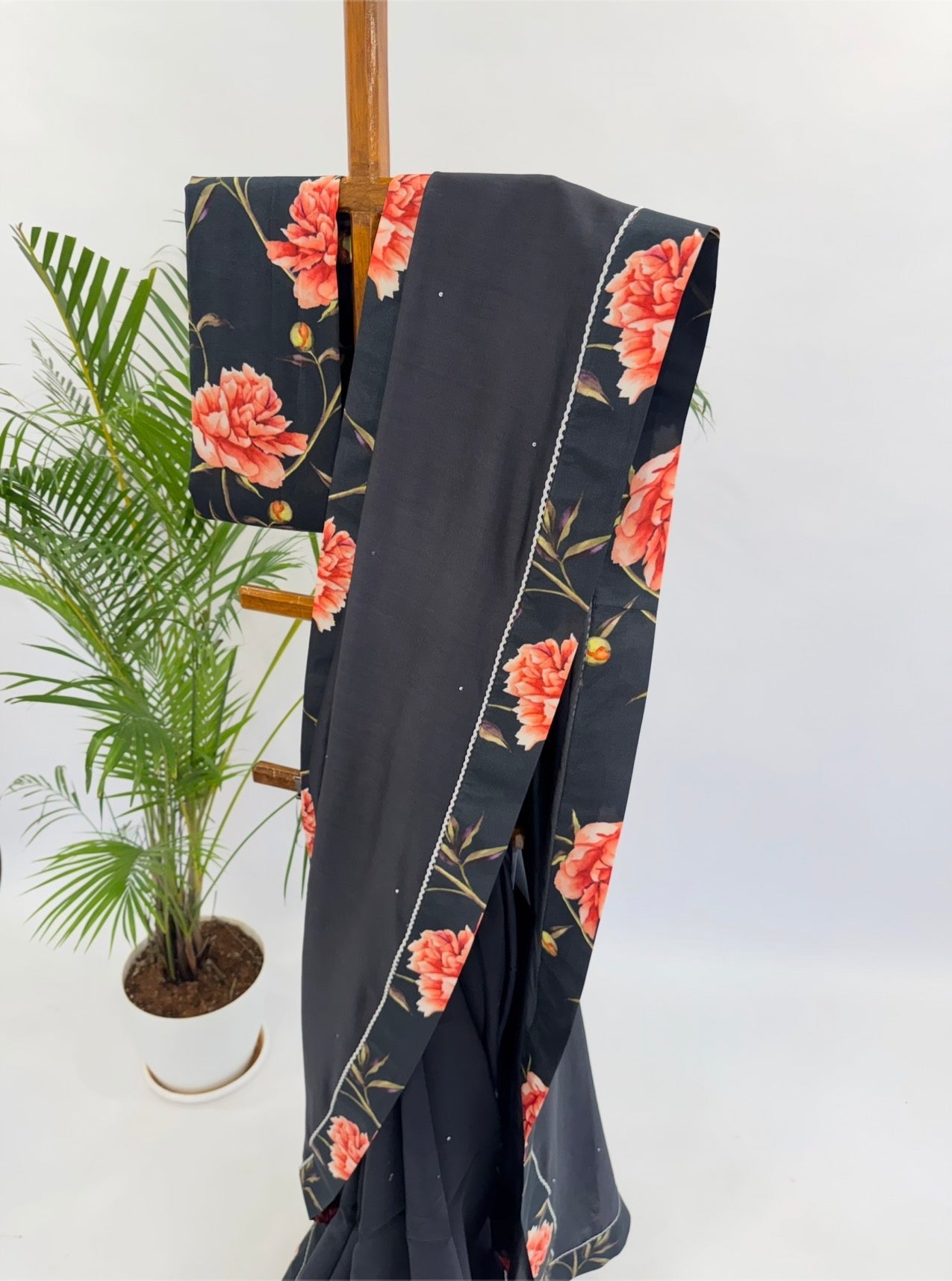 Black peonia Chanderi Silk Saree