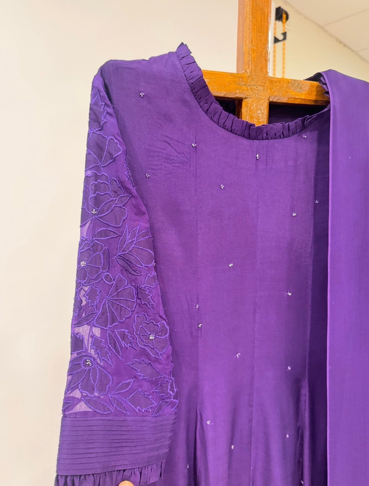 Purple Applique Sleeve Kurta Set