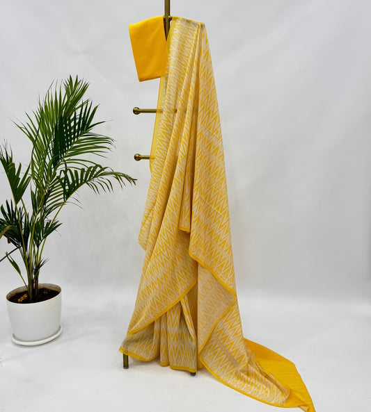 Yellow Stripes Mul Chanderi Saree