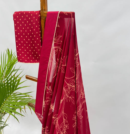 Maroon Foliole Outline Georgette Saree