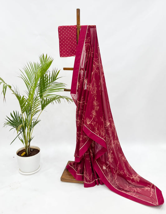 Maroon Foliole Outline Georgette Saree
