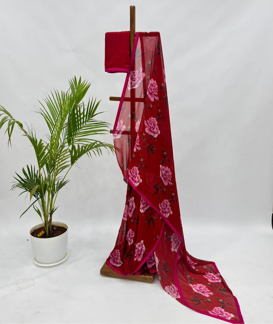 Red Peonia Georgette Saree