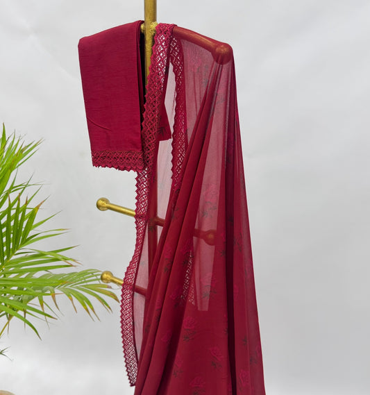 Burgundy Peonia Georgette Saree