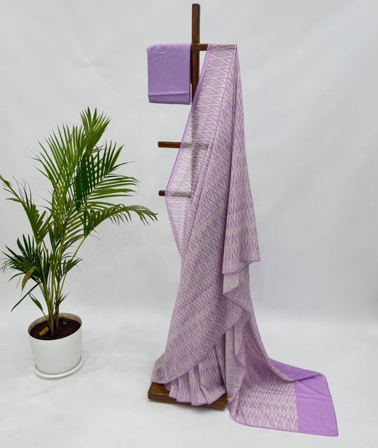 Lavender Stripes Mul Chanderi Saree