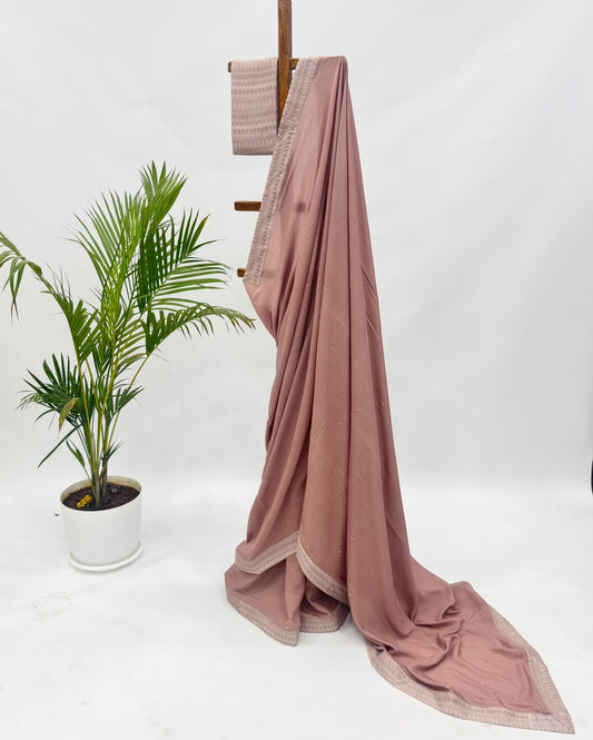 Beige Stripes Soft Silk Saree