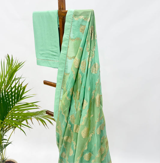 Green Brocade Georgette Saree