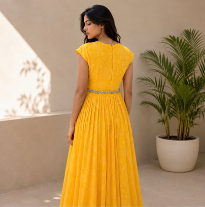 Sunshine Yellow Kumri Floorlength with knot Belt