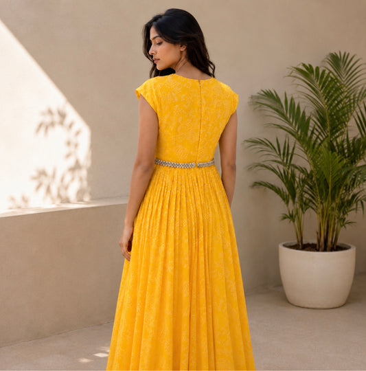 Sunshine Yellow Kumri Floorlength with knot Belt