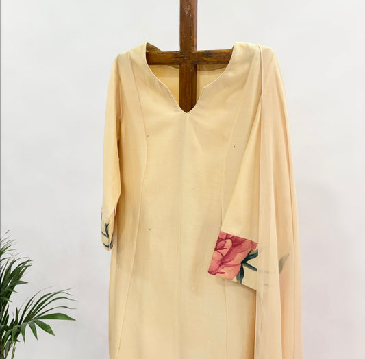 Beige Peonia Chanderi Silk Kurta Set