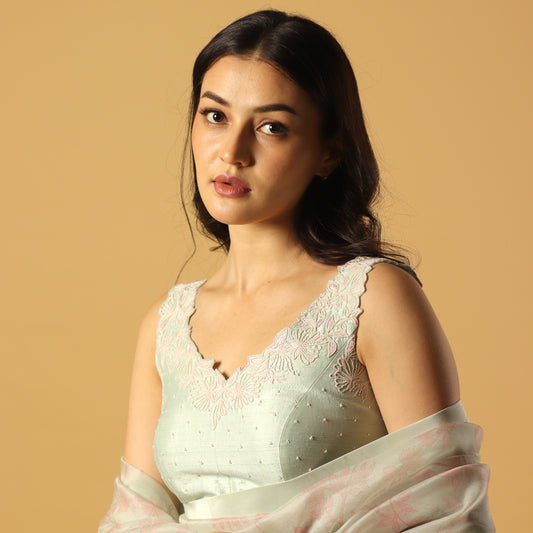Ice Blue Small Pearl Blouse