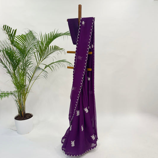 Purple ME Motifs Falling Organza Saree