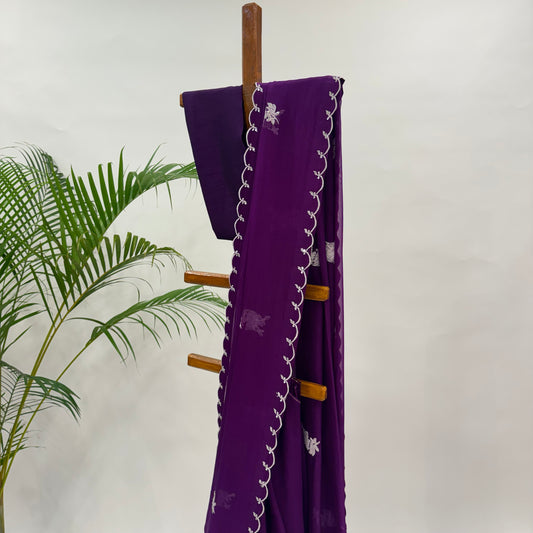 Purple ME Motifs Falling Organza Saree