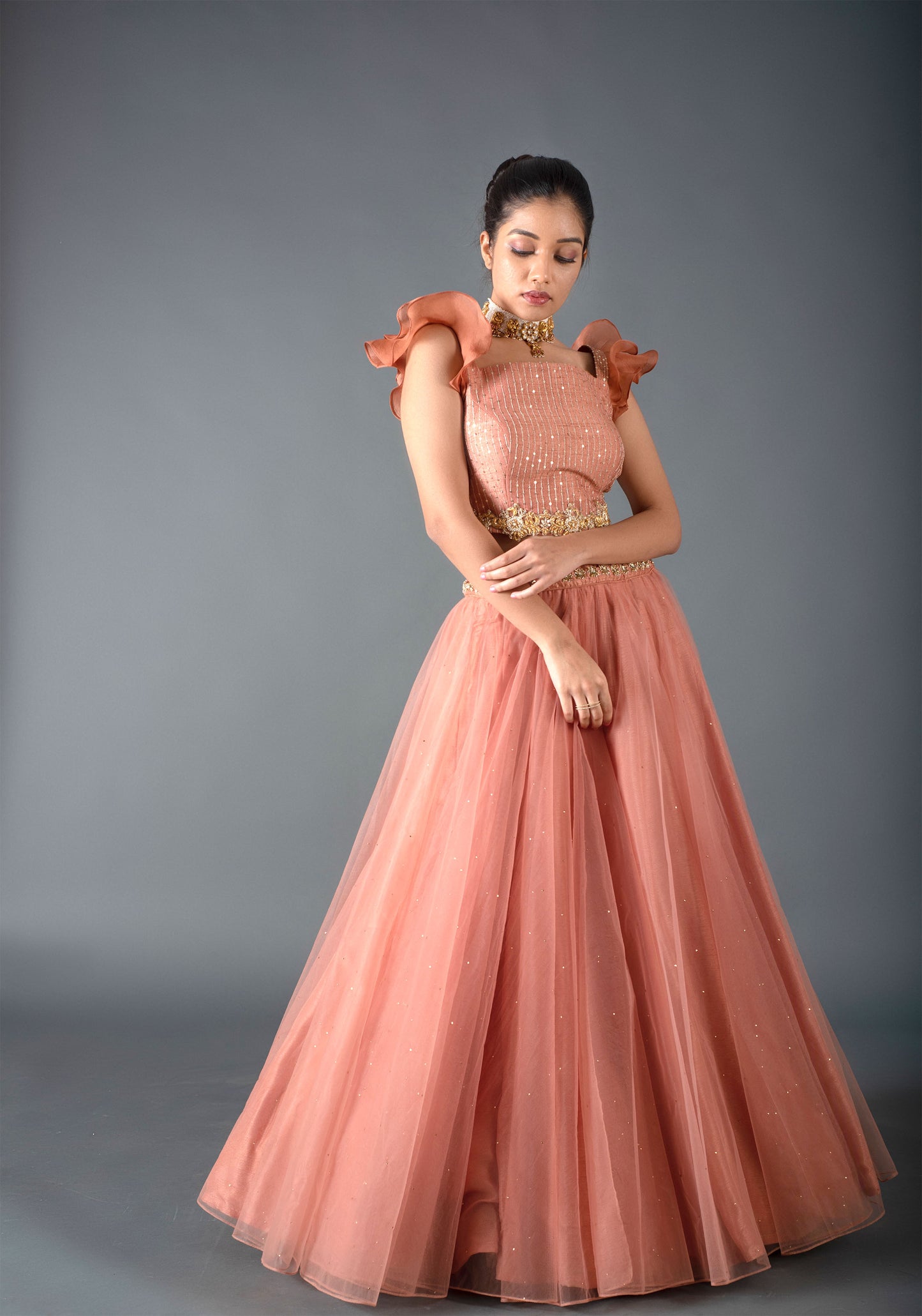 Rust Sequin Contemporary Skirt Set