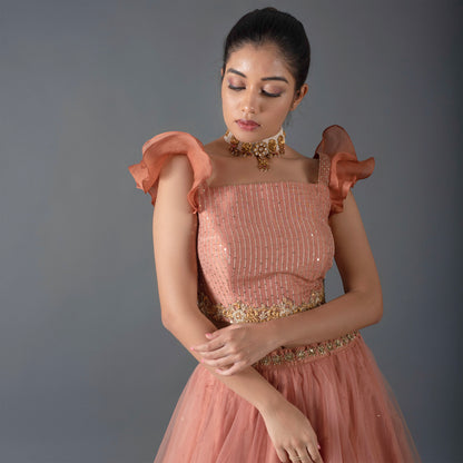 Rust Sequin Contemporary Skirt Set