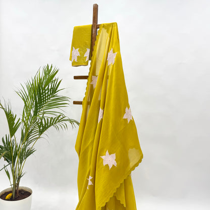 Golden Yellow VT Applique Motifs Chanderi Silk GSaree