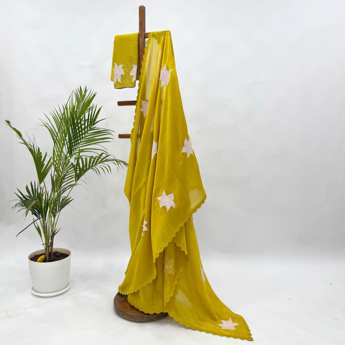 Golden Yellow VT Applique Motifs Chanderi Silk GSaree