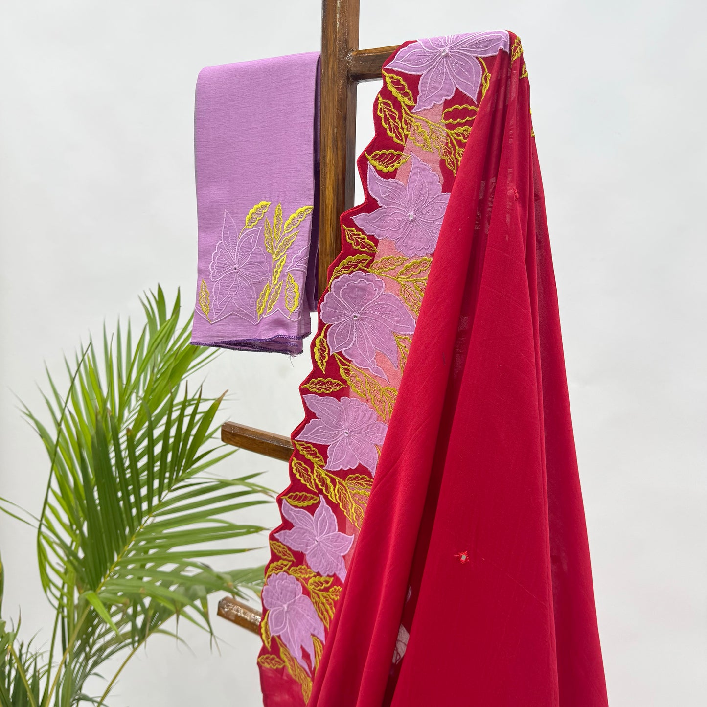 Red VT Applique Embroidered Chanderi Silk Saree