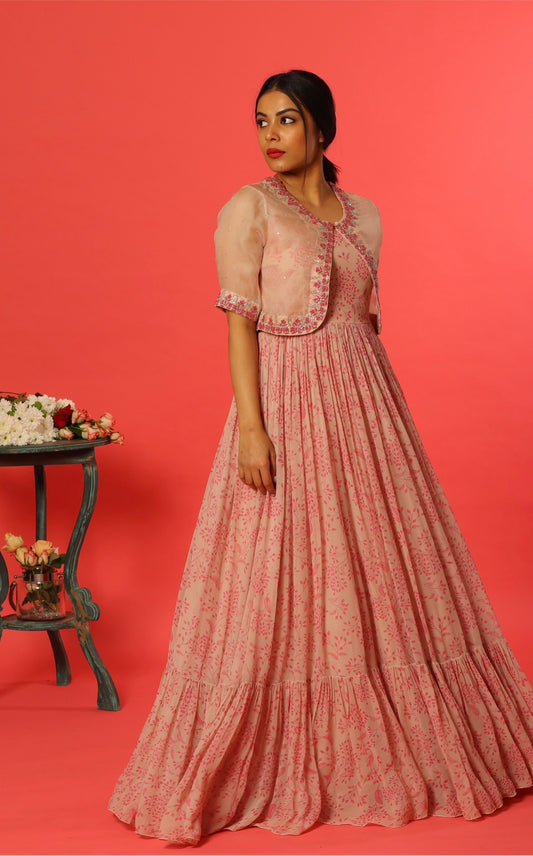 Blush Kumri Flooroength with Knit Embroidery Jacket