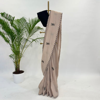 Cement ME Motifs Chanderi Silk Saree
